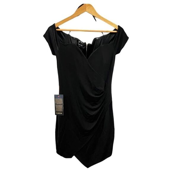 bebe Dresses & Skirts - Bebe Mimi off the shoulder Asymetrical Black Dress size M
